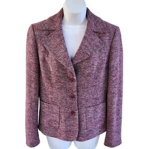 Ann Taylor Pink Wool Silk Blend Tweed Herringbone Blazer 6 Dark Academia Preppy